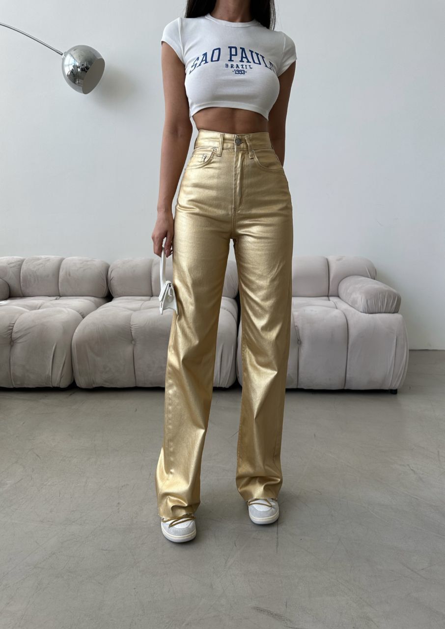 Gold palazzo jean pantolon