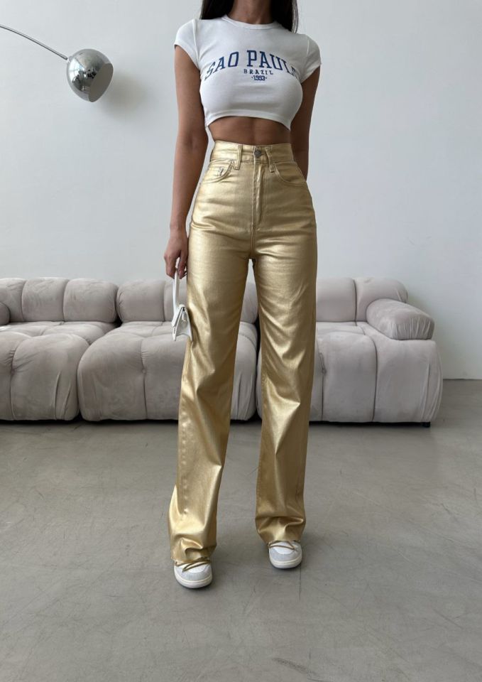 Gold palazzo jean pantolon