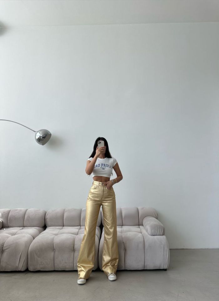 Gold palazzo jean pantolon