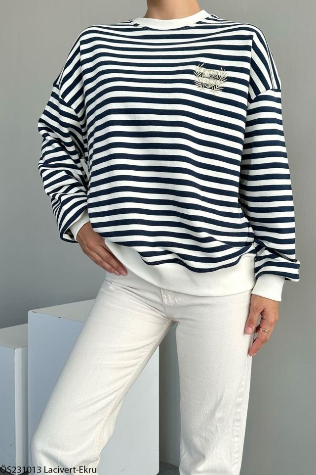 Siyah Beyaz Pamuklu Akasya Logolu Sweatshirt