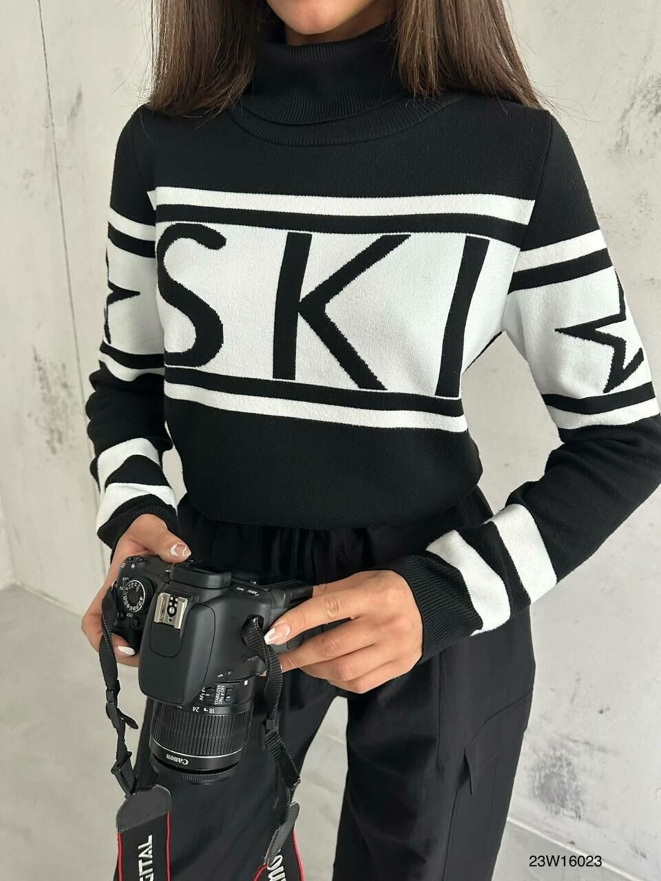 Ski baskılı Siyah Beyaz Pamuk Özel Üretim Kazak